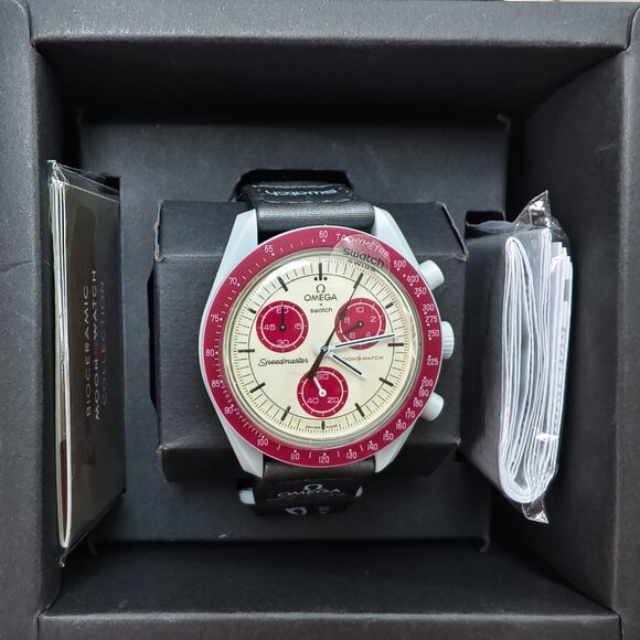 👑POSH NWT Swatch X Omega Bioceramic Moonswatch Mission To Pluto Watch - Picture 3 of 5